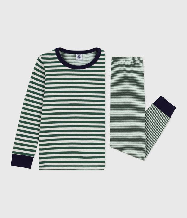 Babies' stripy tube knit pyjamas green/beige