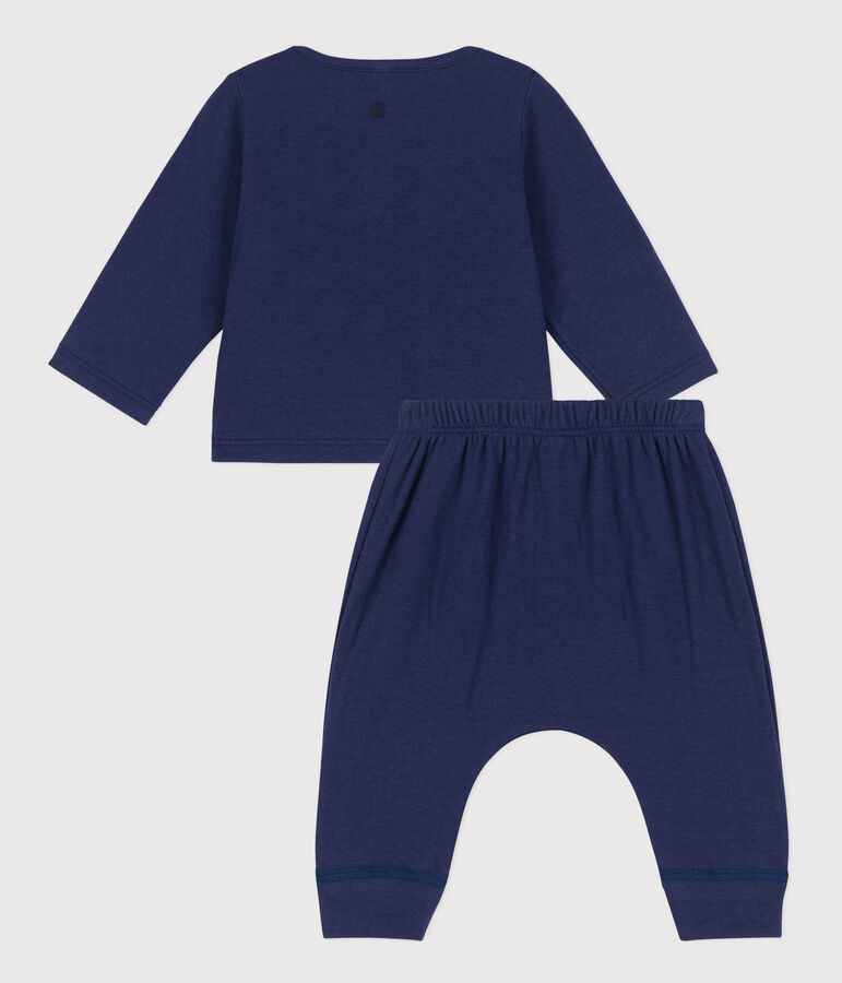 Babies' Organic Plain Tube Knit Clothing - 2-Piece Set blue