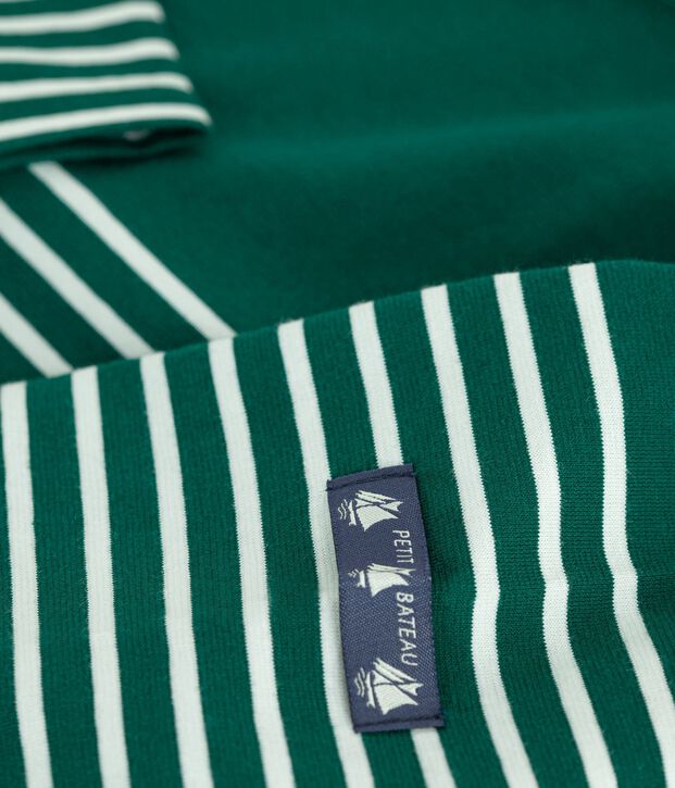 Women's cotton Breton T-shirt top green/white