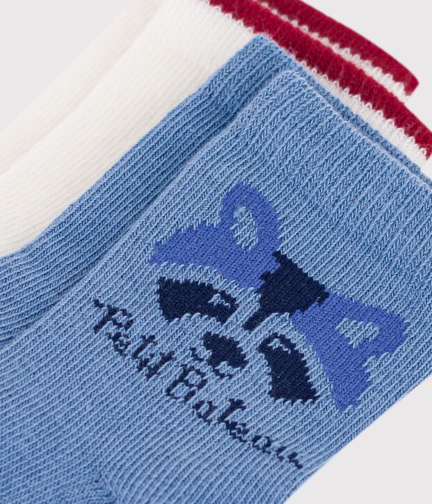 2 pairs of babies' socks in plain cotton with an animal print multicolor
