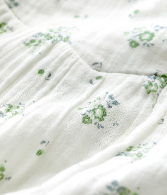 Babies' Short-Sleeved Organic Cotton Gauze Floral Print Blouse MARSHMALLOW white/MULTICO white