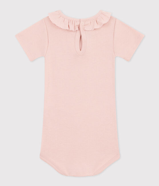 Babies' Short-Sleeved Cotton Bodysuit With Ruffle Collar SALINE pink