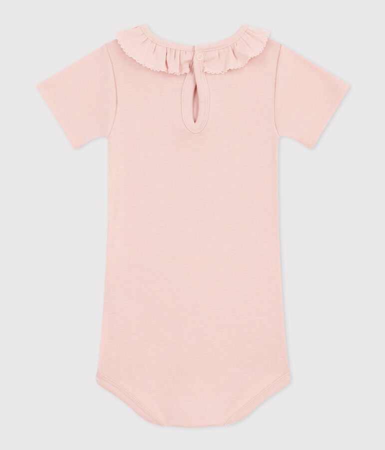 Babies' Short-Sleeved Cotton Bodysuit With Ruffle Collar SALINE pink