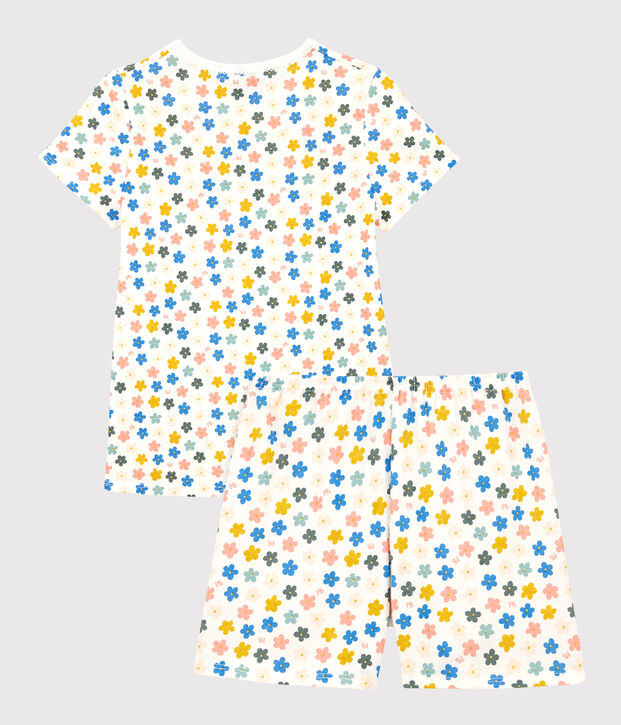 Girls' Glow-In-The-Dark Floral Short Cotton Pyjamas white/multicolor