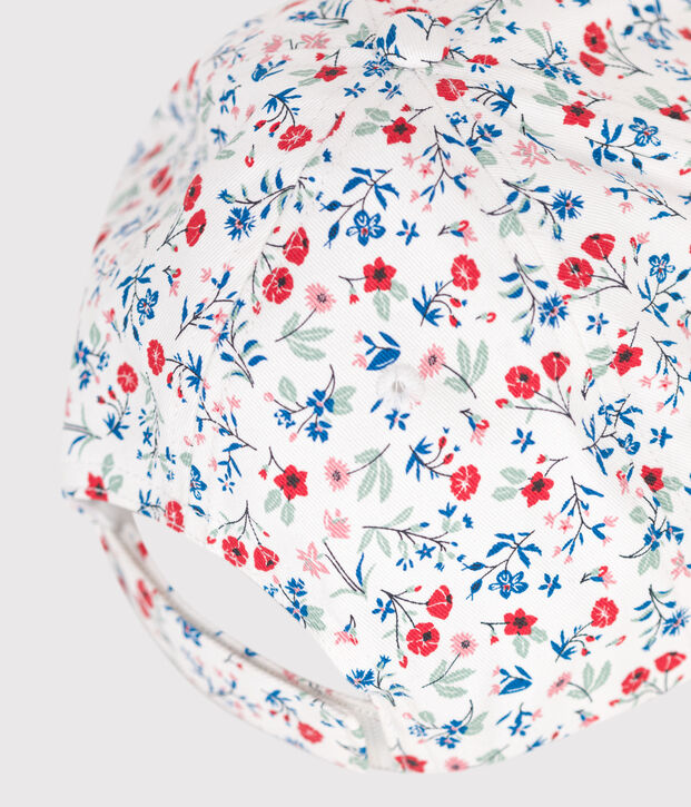 Girls' floral print canvas cap white/multicolor