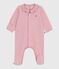 Babies' plain velour pyjama suit with a collar CHARME pink