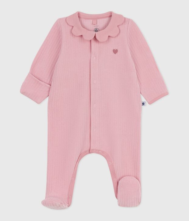 Babies' plain velour pyjama suit with a collar pink