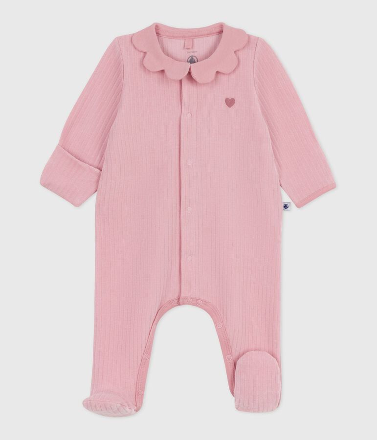 Babies' plain velour pyjama suit with a collar pink