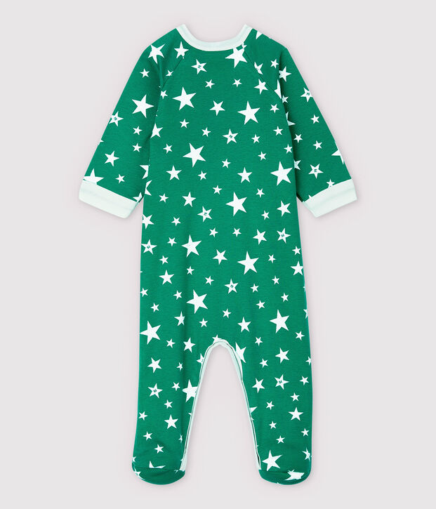Babies' Zip-Up Starry Cotton Sleepsuit green/white