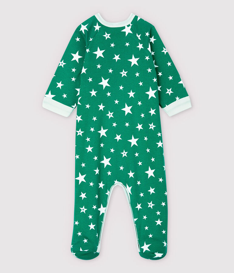 Babies' Zip-Up Starry Cotton Sleepsuit green/white