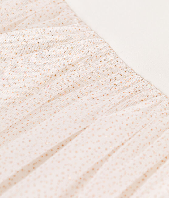 Children's short-sleeved cotton and tulle dress MARSHMALLOW white/COPPER pink