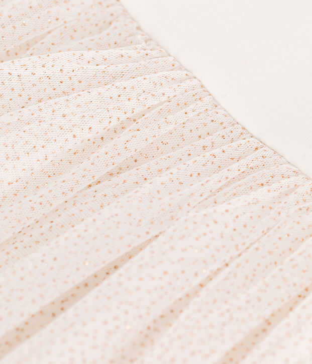 Children's short-sleeved cotton and tulle dress white/pink