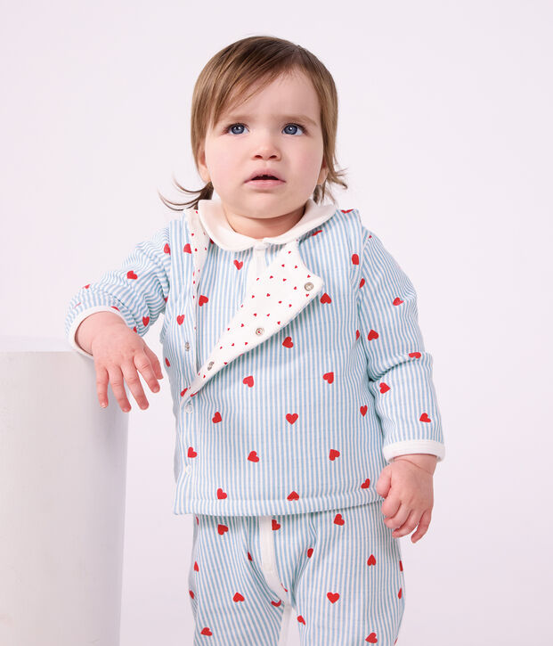 Babies' sleeveless reversible cotton cardigan printed with hearts. white/multicolor