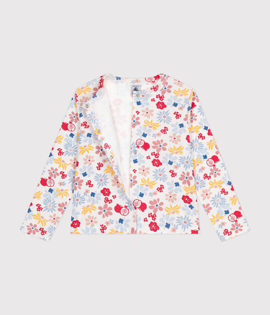 Girls' cotton cardigan MARSHMALLOW white/MULTICO white