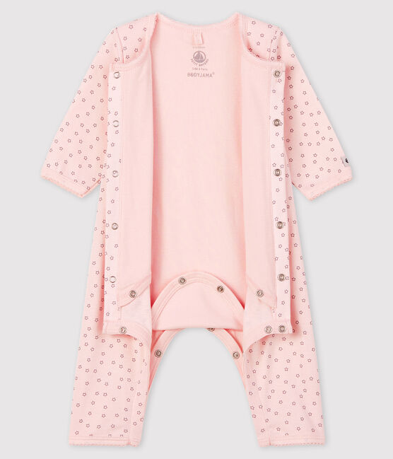 Baby Girls' Starry Footless Organic Cotton Bodyjama FLEUR pink/CONCRETE grey
