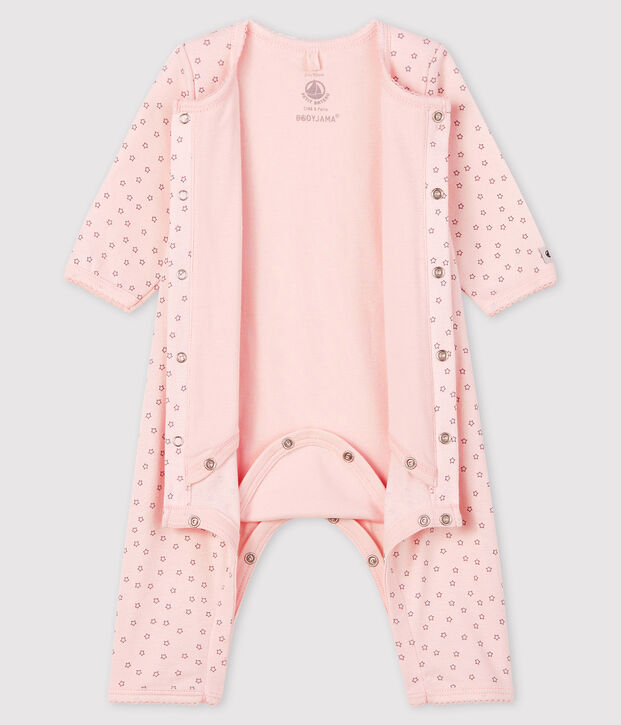 Baby Girls' Pink Starry Footless Ribbed Bodyjama pink/grey