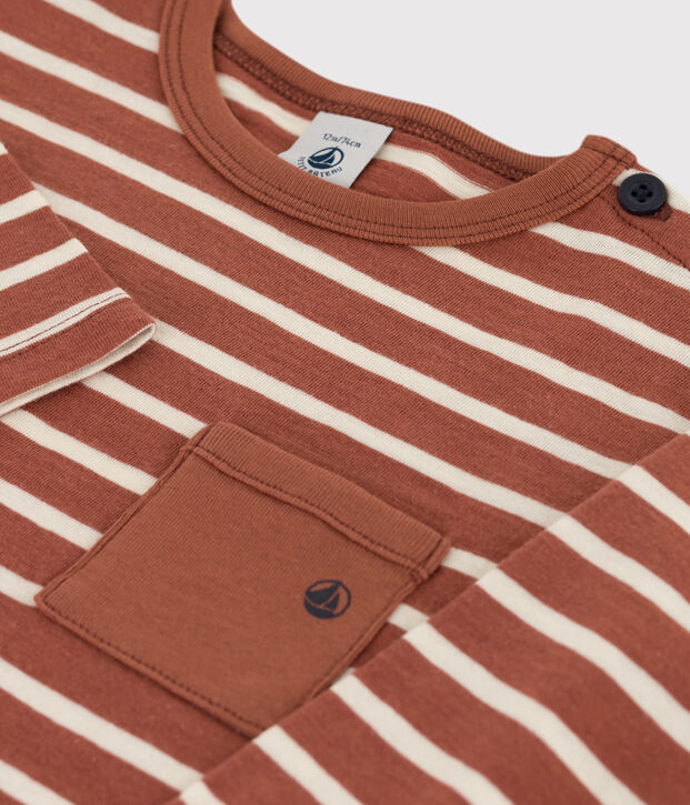Babies' Long-Sleeved Cotton T-shirt brown/ecru