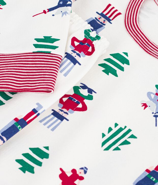 Children's Christmas print fleece pyjamas white/multicolor