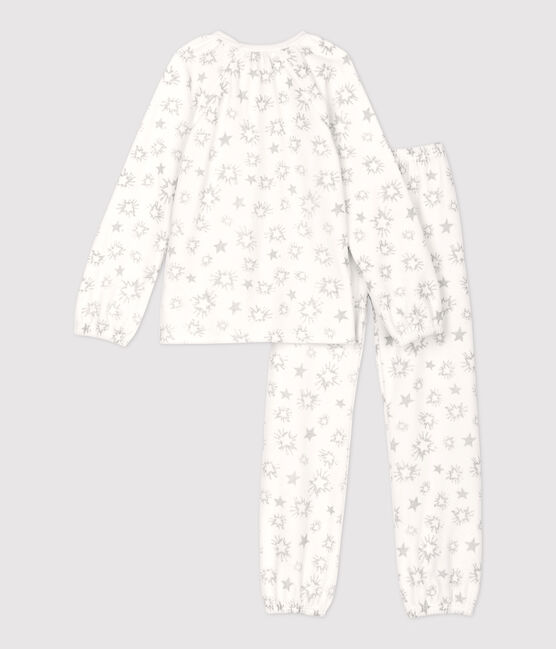 Girls' Star Print Velour Pyjamas MARSHMALLOW white/ARGENT grey