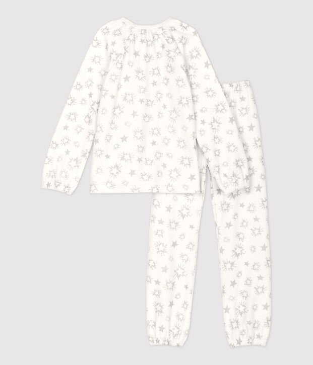 Girls' Star Print Velour Pyjamas white/grey