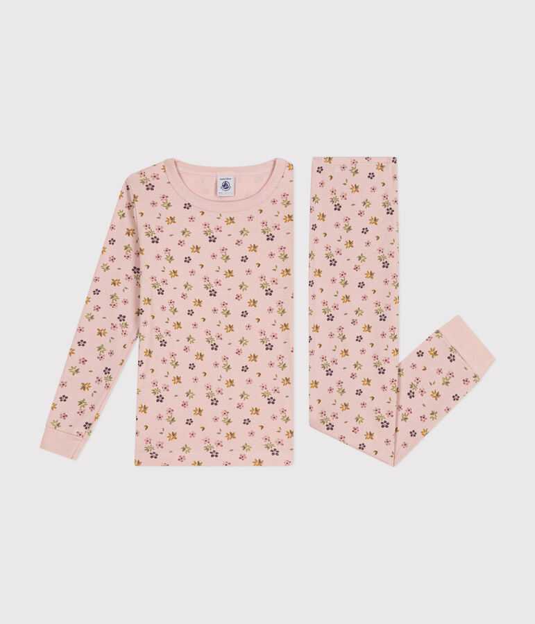 Children's fitted floral print cotton pyjamas pink/white