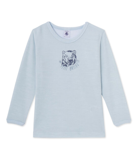 Boy's short-sleeved T-shirt in wool and cotton Fraicheur blue