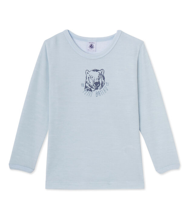 Boy's short-sleeved T-shirt in wool and cotton Fraicheur blue
