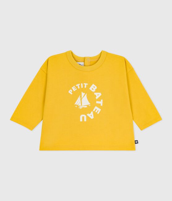 Babies' long-sleeved T-shirt with a cat design NAPLES yellow