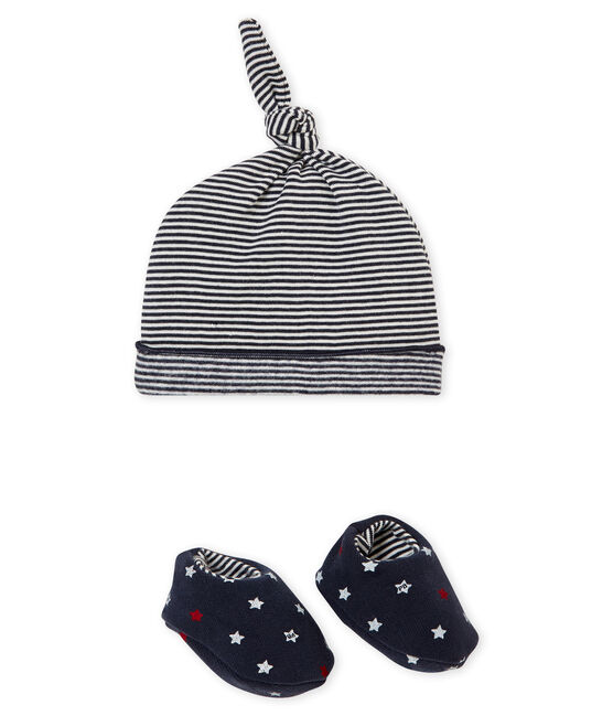 Baby boy's hat and slippers set SMOKING blue/MULTICO white