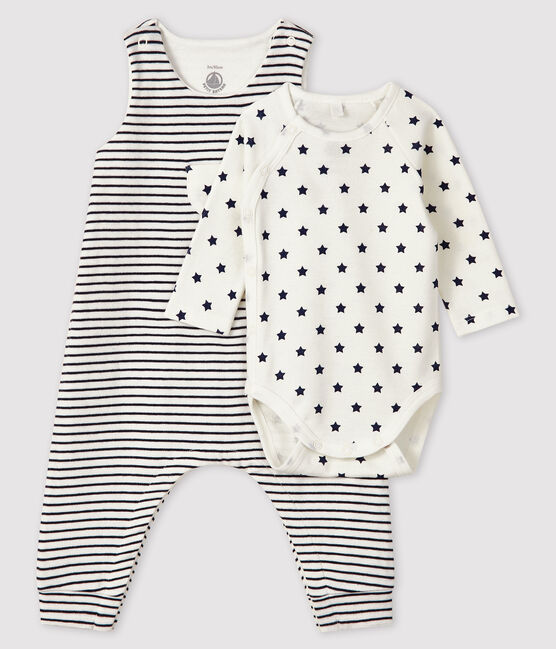 Baby's Tube Knit Clothing - 2-Piece Set MARSHMALLOW white/SMOKING blue