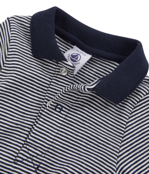 Baby Boys' Long-Sleeved Polo Shirt with Collar blue/white