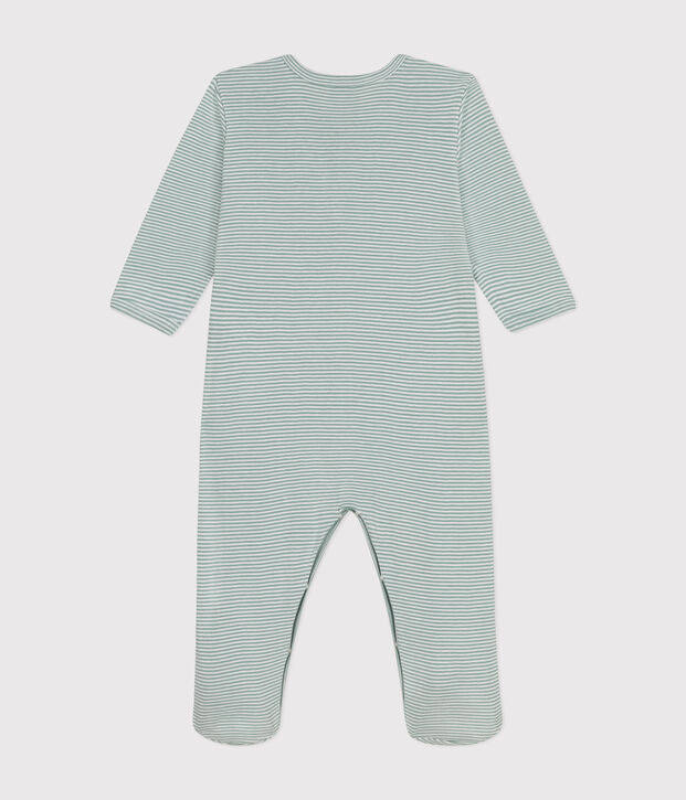 Babies' Stripy Cotton Pyjamas green/white