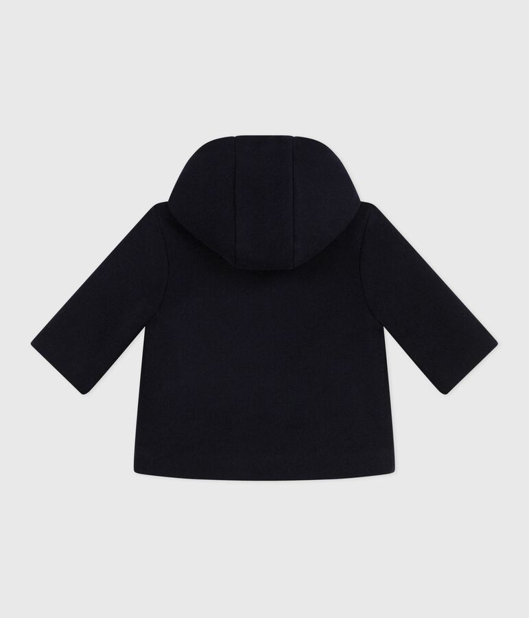 Babies' pea coat in plain woollen broadcloth blue