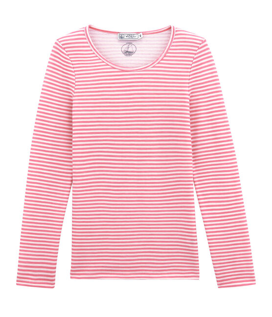 women's long sleeved cotton and wool t•shirt CHEEK pink/MARSHMALLOW white