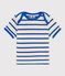 Babies' Stripy Ribbed Short-Sleeved T-Shirt AVALANCHE blue/PERSE white