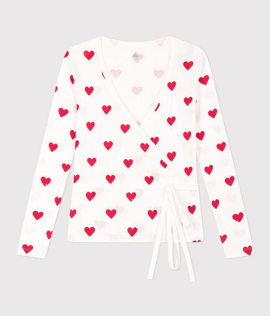 Women's Organic Cotton Wrapover Cardigan MARSHMALLOW white/TERKUIT red
