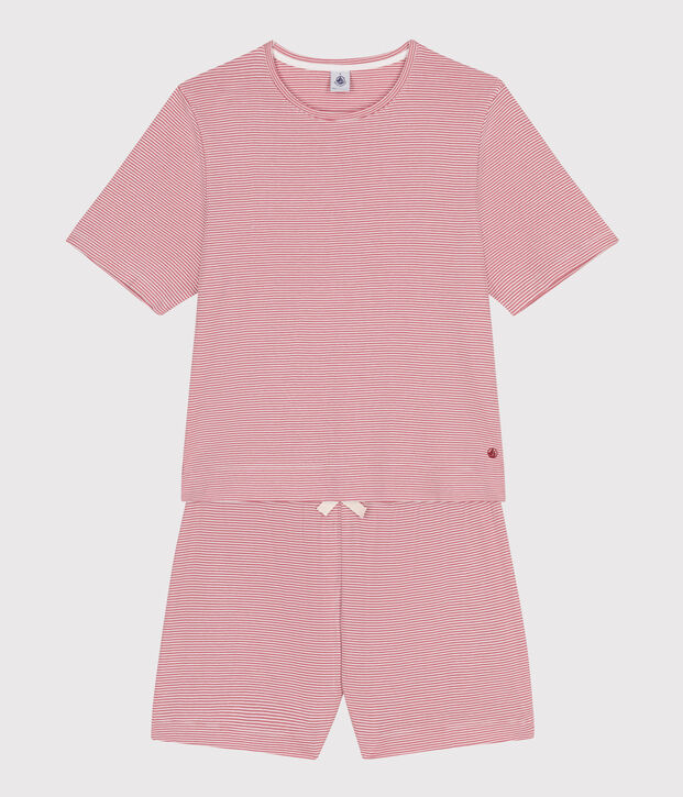 Women's stripy cotton short pyjamas pink/white
