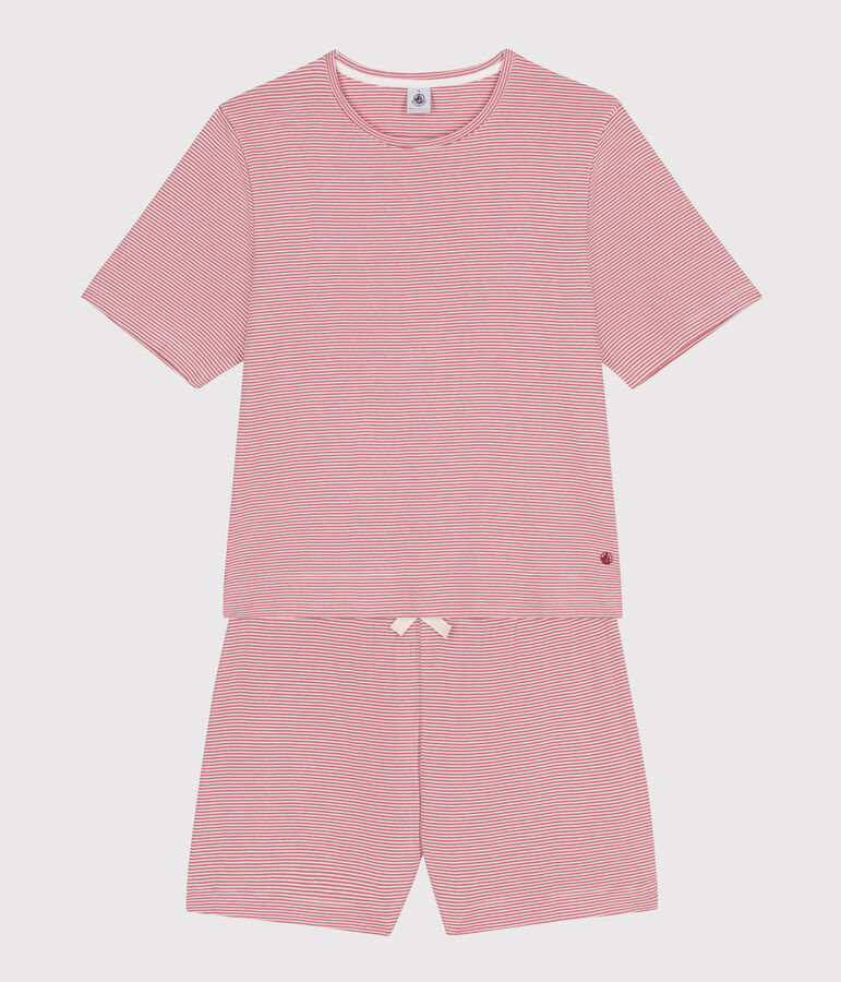 Women's stripy cotton short pyjamas pink/white