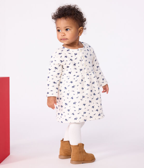 Babies' long sleeved floral-print cotton dress MILK blue/SOIR