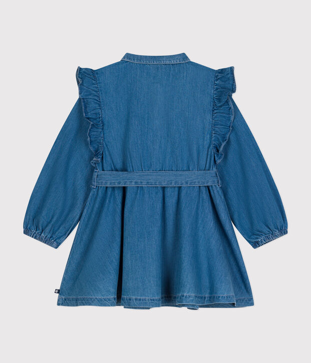 Girls' long-sleeved lightweight denim dress blue