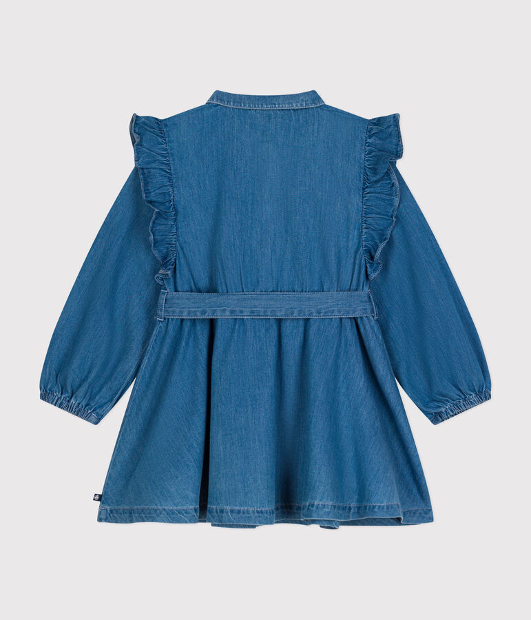 Girls' long-sleeved lightweight denim dress blue