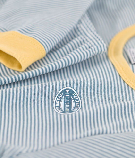 Children's Unisex Pinstriped Cotton Pyjamas ROVER blue/MARSHMALLOW white