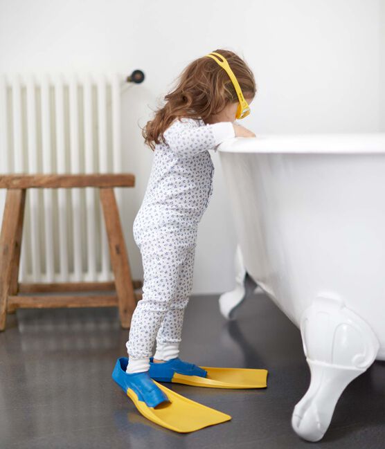 Girl's print jumpsuit pyjamas ECUME white/BLEU blue