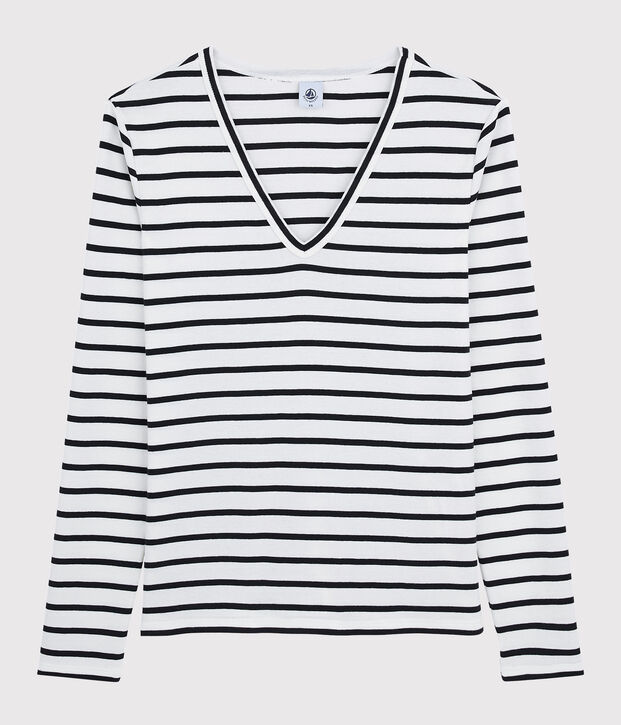 Women's Iconic V-Neck Cotton T-Shirt white/blue