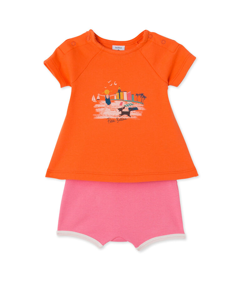 Baby girls' shorts and tee set orange/pink