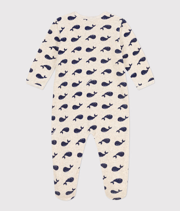Navy Whale Patterned Velour Sleepsuit beige/blue