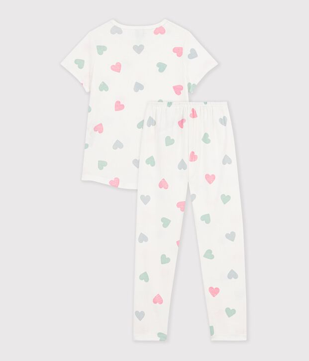 Children's printed cotton pyjamas with short sleeves and long legs white/multicolor