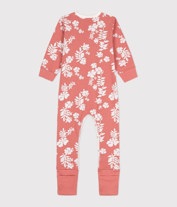 Babies' Hawaiian Themed Cotton Sleepsuit with Detachable Feet pink/white