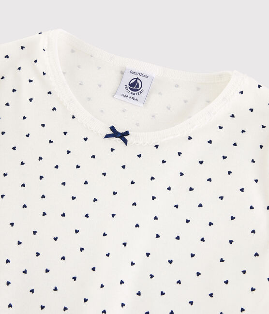 Girls' Heart Pattern Cotton Pyjamas MARSHMALLOW white/MEDIEVAL blue