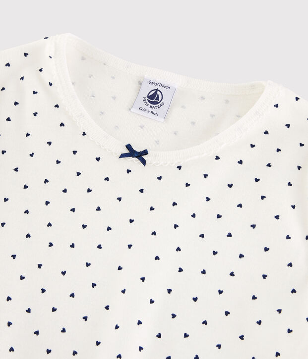 Girls' Heart Pattern Cotton Pyjamas white/blue